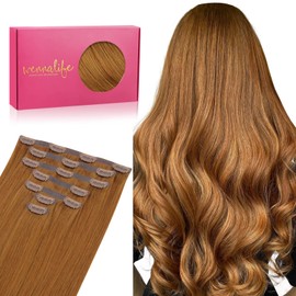 WENNALIFE Seamless Clip In Hair Extensions Human Hair, 16 Inch 130g 7pcs Auburn Ginger Real Hair Extensions Clip in Human Hair Invisible PU Skin Weft Natural Remy Human Hair Extensions