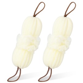 Toplive Bath Shower Loofah Sponge, 2Pcs Long Stretch Bath Sponge Shower Loofahs Exfoliating Back Scrubber for Shower for Women and Men- White + White