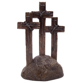 DeLeon Three Standing Nail Crosses on Top of Rock, 11 Inch
