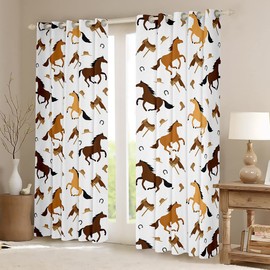 Horse Window Drapes Cute Farm Animal Decor Curtains for Bedroom for Kids Boys Girls Decor Western Cowboy 30%-50% Blackout Window Curtains Rustic Farmhouse Window Treatments W46*L54