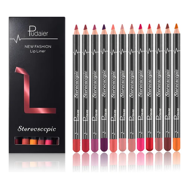 Juego De Delineador De Labios Impermeable Mate Sexy De 12pcs