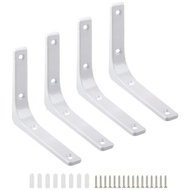 DOMI PRO Shelf Brackets, 4 Pack L Shape 4 x 4 inch White Heavy Duty Wall Mounted Brackets,Modern Decorative Support Brackets for Bookshelf Wall and Garden Shelf