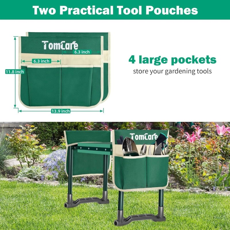 Ergonomic Garden Bench with Kneeling Pad & Tool Holders -
