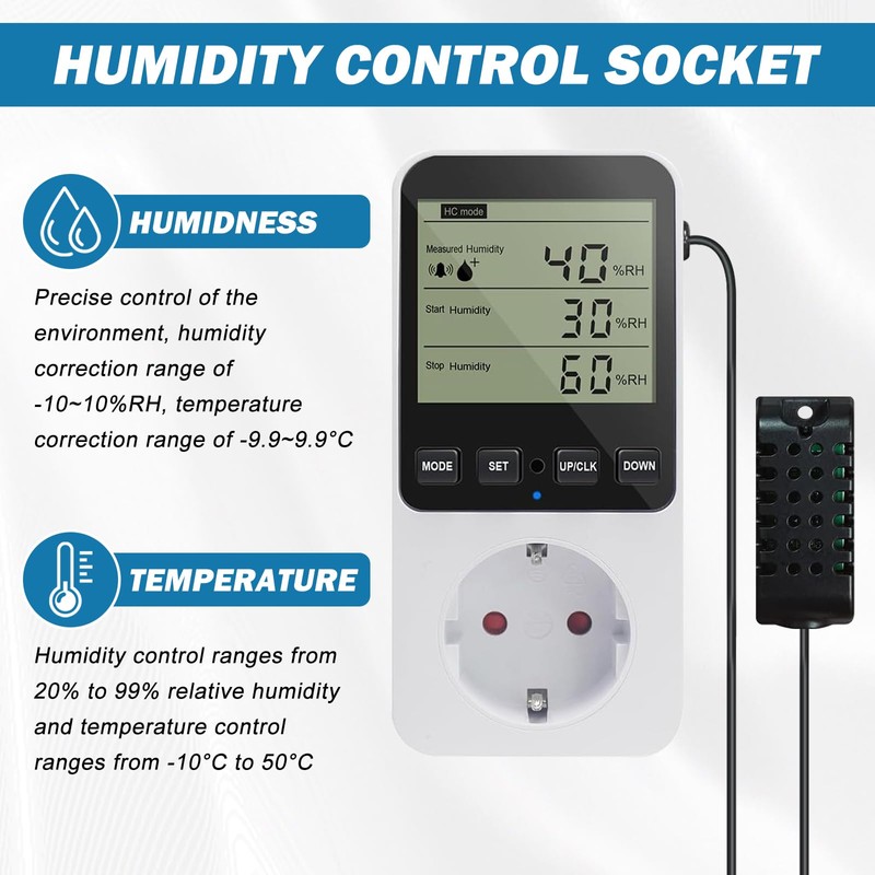 Humidity Regulator - Hygrostat Socket with Sensor, Temperature Controller Socket