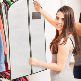 Greyish White Hanging Garment Bags 24x40 Inch Made in Breathable mixed fiber cotton fabric With 1 Viewing Window,for Dustproof and Long-term Storage of Clothing, Travel Clothing Bags,Set of 2,QY-FCT01