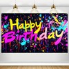 HOMETITUTE Graffiti Neon Happy Birthday Banner Backdrop Neon Decorations For