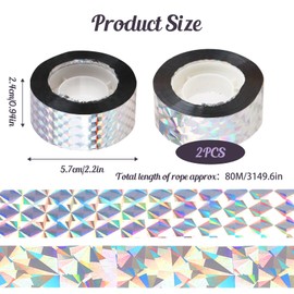 2Pcs Bird Scarer Reflective Tape, Anti Pigeon Bird Scarer Tape, Effective Reflective Bird Deterrent Devices 2.4cm x 80m Holographic Flash Ribbon Rolls for Gardens, Roofs, Fruit Trees, Balconies