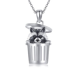 URONE Raccoon Necklace 925 Sterling Silver Raccoon Pendant Necklace Funny Raccoon Jewelry Gifts for Women