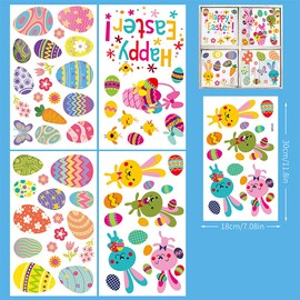 Doneace Easter Window Clings Large Easter Eggs Window Decals Painted Eggs Bunny Flowers Window Stickers for Home Office School Decor Spring Glass Window Decoration 4Pcs