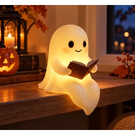 Ghost Reading Night Light for Halloween Decor – Cute Resin LED Desk Accent for Bedroom, Party & Home Decoration