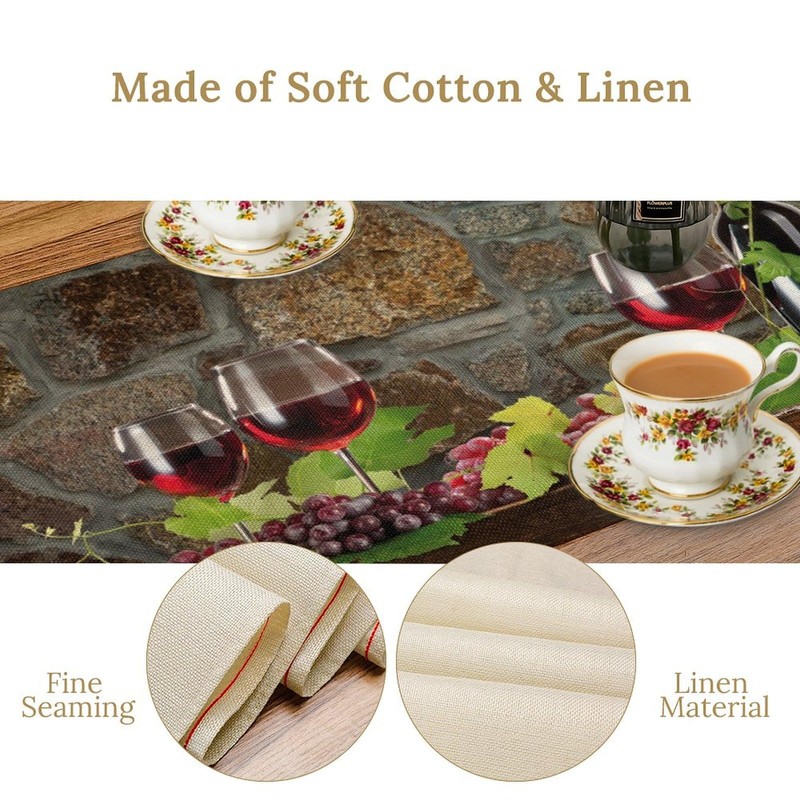 Red Wine Table Runner - Rectangle Wine Glass & Bottle