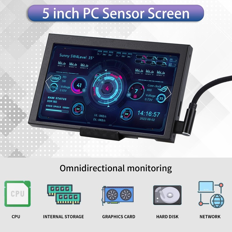 ARCADORA 5inch Secondary Screen Monitor, Computer Temp Monitor, PC Sensor
