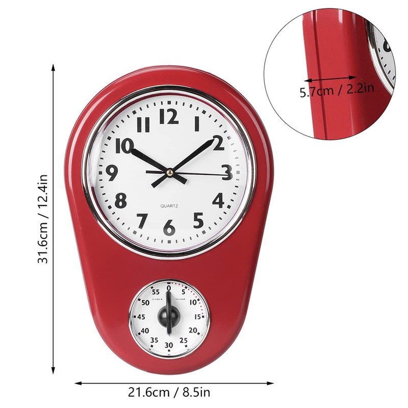Kitchen Timer Clock, Round Wall Clock Silent Non-Ticking Retro Wall