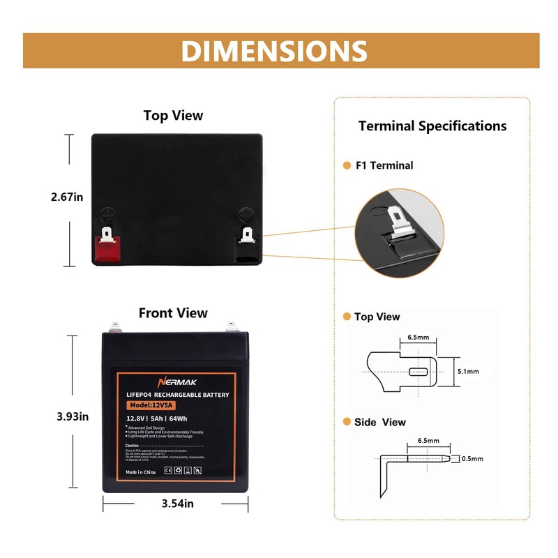 NERMAK 12V 5Ah LiFePO4 Deep Cycle Battery 2 Pack, 2000+