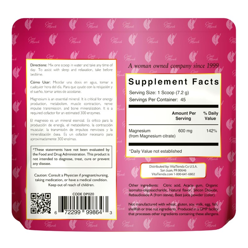 Cocó March N.M.D Pink Magnesium Powder - Promotes Sleep, Relaxation