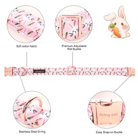 ARING PET Easter Dog Collar-Cute Pink Rabbit Dog Collar with Flower, Cotton Adjustable Carrots Gril Dog Collars with Metal Buckle