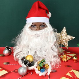 DPKOW Christmas Santa Costume Christmas Santa Wig Beard Hat Glasses Gloves for Men Women Christmas Performance Cosplay Costume Photo Props Party Supplies, 6 Pieces