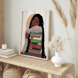 Unframed, Room Decor, Girl with Locs Art, African American Art, Black Girl Book Lover Art, Black Girl Printable Art, Gift for Book Lover, Black Girl Wall Art - Color: 12x18