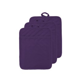 VEIKERY Oven Pot Holder with Pocket 100% Cotton Heat Resistant Coaster Potholder Kitchen Hot Pad Oven Mitts for Cooking and Baking Square 7"x9" … (Purple, 3)