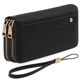 GAEKEAO Purses for Women Double Zipper Phone Clutch RFID Blocking Vegan Leather Wristlet Purse Large Capacity Long Credit Card Holder with Grip Hand Strap