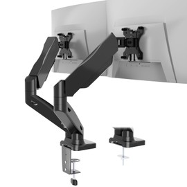 WALI Dual Monitor Mount, Monitor Arms for 2 Monitors Fully Adjustable Gas Spring Desk Mount Swivel Mounting Holes Bracket with C Clamp, Grommet Base for Display Up to 32 Inch 19.8lbs (GSMP002), Black