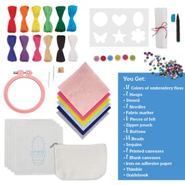 MindWare Make Your Own Embroidery – Cute & usable DIY Crafts for Girls & Teens – Learn 7 Basic Stitches to Make 6+ Projects – 14 pcs