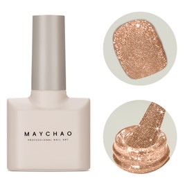 MAYCHAO 15ML Champagne Gold Gel Nail Polish 1Pc Champagne Shimmer Gel Polish Soak Off UV LED Nail Gel Polish Nail Art Starter Manicure Salon DIY at Home, 0.5 OZ