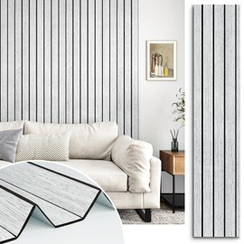 White/Grey 3D Wood Slat Panels for Walls Peel and Stick PVC Slat Wall Paneling Soundproof Self Adhesive Faux Wooden Slatted Panel for Wall Decor Interior Living Room Bedroom 118"x 11.8"