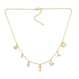 Boufayfly Cute Ocean Themed Pendant Necklace for Women Dainty 14K Gold Plated Shell Conch Sun Starfish Pearl Seahorse Beach Choker Charms Fashion Jewelry