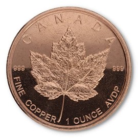 1 ounce .999 fine copper "Maple Leaf"