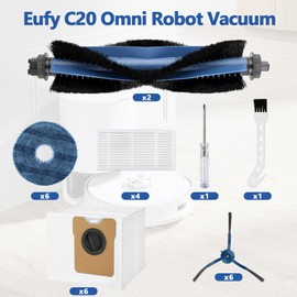 28 Pack C20 Omni Replacement Parts Accessories for Eufy C20 Omni Robot Vacuum Kit, 2 Roller Brush, 4 HEPA Filters, 6 Mop Pads, 6 Dust Bags, 8 Side Brushes,1 Cleaning Brush 1 Screwdriver