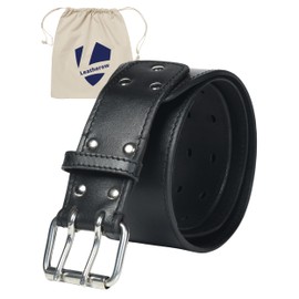 3-Inch Wide Full Grain Leather Tool Belt – Heavy Duty Oil Tanned Construction with Thick Stitching & Reinforced Rivets – Thick Work Belt for Carpenter, Electrician, Construction (Black, 30"-40")