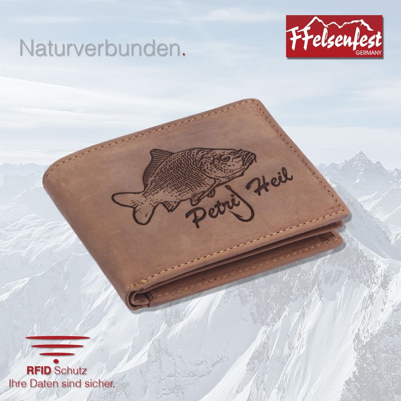 FFelsenfest Wallet with Engraving Carp Petri Heil Motif I Angler