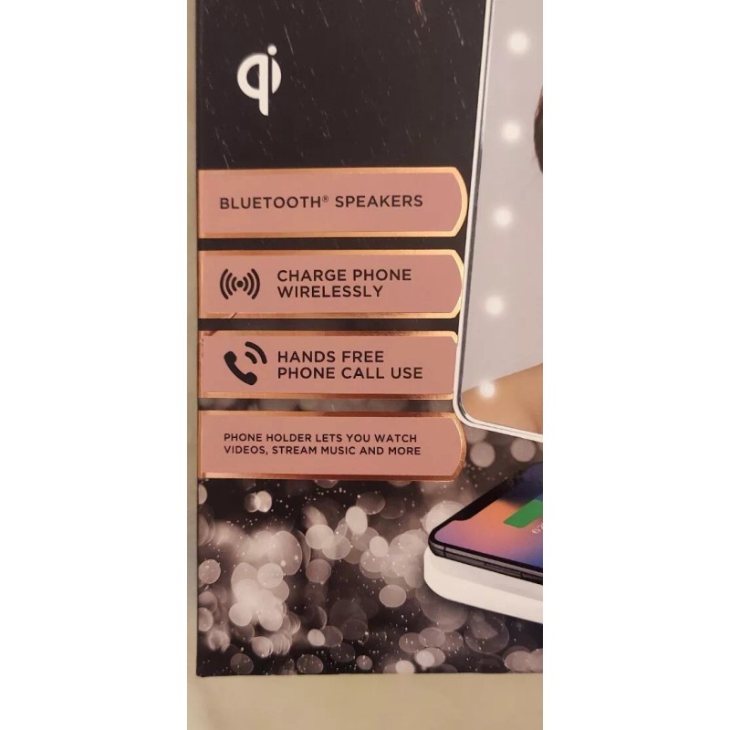 Vivitar Wireless Charging LED Vanity Mirror with Bluetooth Speakers Vlogging