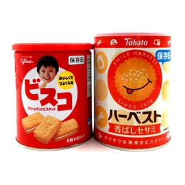 [Assortment] "Glico Bisco Storage Cans 30 Sheets (5 x 6 Packs)" + "Tohato Harvest Scented Sesame Storage Cans 32 Sheets (4 x 8 Packs)" (1 each), Total 2 pcs; (Disaster Preparedness, Preparedness,