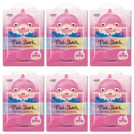 Epielle Character Face Mask Pink Shark 6 Pack, Fun & Effective Korean Skin Care, Spa Party Favors, Stocking Stuffers, Birthday Gifts for Women, Self Care Gifts