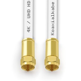 Sterndiscount 10 m SAT TV Coaxial Cable 135 dB Ultra HD 4K Satellite Cable 5-Way Shielding DVB-S2 DAB Gold-Plated F-Connector for Satellite System, Cable Modem with F-Connector 75 Ohm White