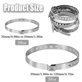 10 Pcs Adjustable Hose Clips Assorted Flexible Exhaust Hose Clamp 304 Stainless Steel Pipe Clamps Air Ducting Clamp, for House Gas Pipe, Water Pipe, Pond