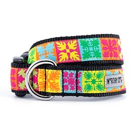THE WORTHY DOG Collar for Small Dogs, Adjusts 9-15 inches, Durable Nylon Webbing, Quick Release Buckle, Hawaiian Patchwork Pattern, Multicolored, Small