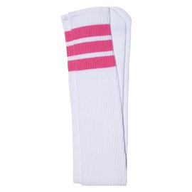 SKATERSOCKS Skater Socks 35" Thigh high White tube socks with BubbleGum Pink stripes style 1