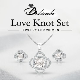 Belinda Jewelz - Love Knot Set, Earrings and Necklace Jewelry Sets with 18” Chain, 925 Sterling Silver Birthstone Jewelry Sets with Round Gemstones in Prong Setting, White Topaz