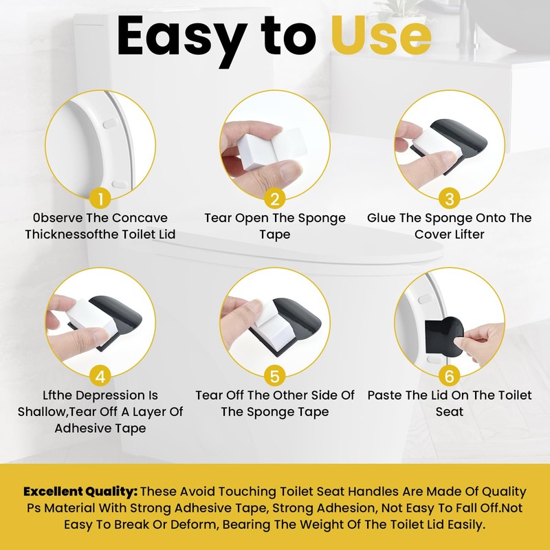 UBANU Self Adhesive Toilet Lid Cover Lifter, Avoid Touching Sticky