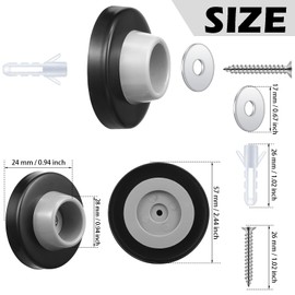 Pangda Concave Wall Door Bumper Stop Silver Stainless Steel Wall Door Bumper with 1-1/8 Inch Gray Round Rubber Protector Stops(Black,10 Pieces)