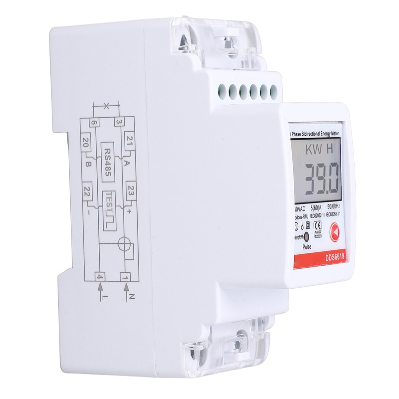 Single Phase Energy Meter Bidirectional Metering 2P DIN Rail Mount