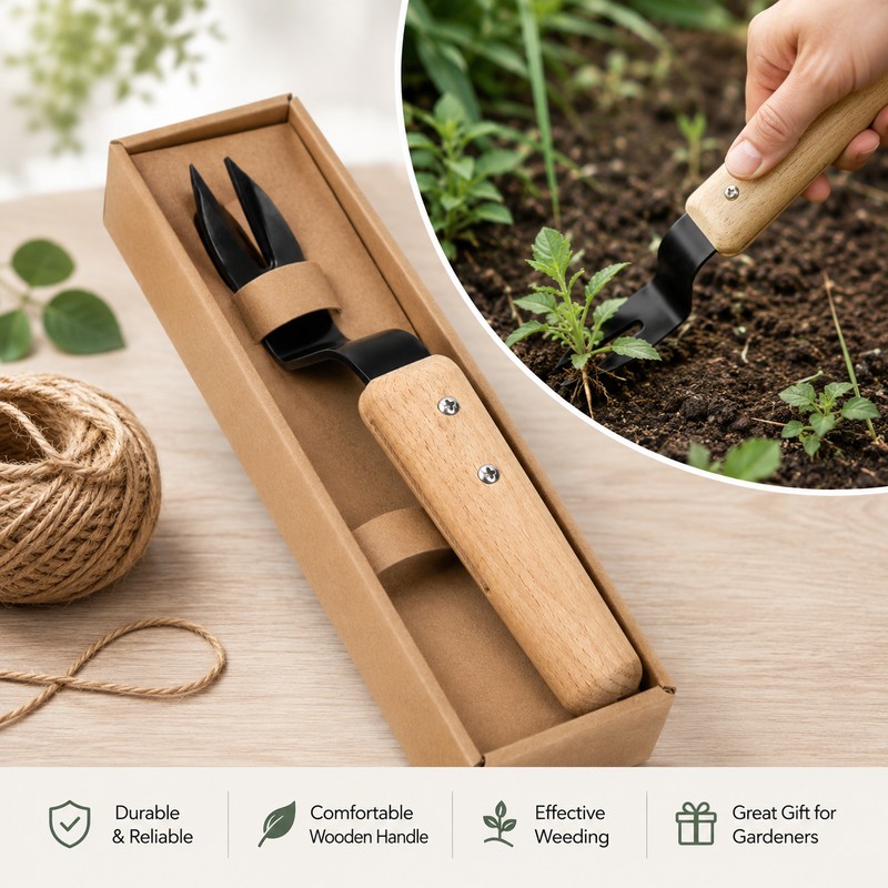Handheld Dandelion Puller for Garden Weeding – Steel V-Fork Weed