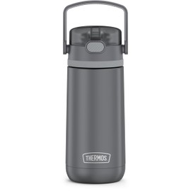 THERMOS Funainer Kids Stainless Steel Vacuum Insulated Drinking Straw Bottle with Hinged Straw 400ml Grey