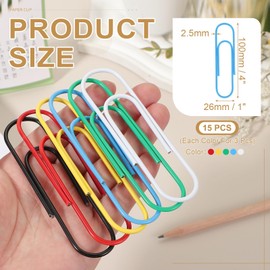 PATIKIL 4 Inch Large Paper Clip, 15PCS Big Paper Clip Extra Large Huge Metal Giant Clips Rust-Proof Strong Durable Bulk Cute for Home Office Accessories Bookmark, 5 Color