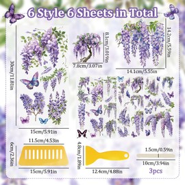 WANDIC 6 Sheets Rub On Transfer Sticker, Purple Vine Floral Pattern Decal for DIY Scrapbooking Photo Albums Furniture,15 * 30cm