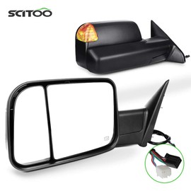 SCITOO Compatible fit for Towing Mirrors 2009-2010 for Dodge for Ram 1500 Truck 2011-2015 for Ram 1500 2500 3500 Power Heated LED Turn Signal Puddle Light Pair Mirrors