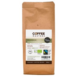 Coffee Masters Colombian Organic Coffee Beans 200g - Fairtrade Single Origin 100% Arabica - Light Roasted Whole Bean, Ideal for Espresso Machines - Great Taste Award Winner
